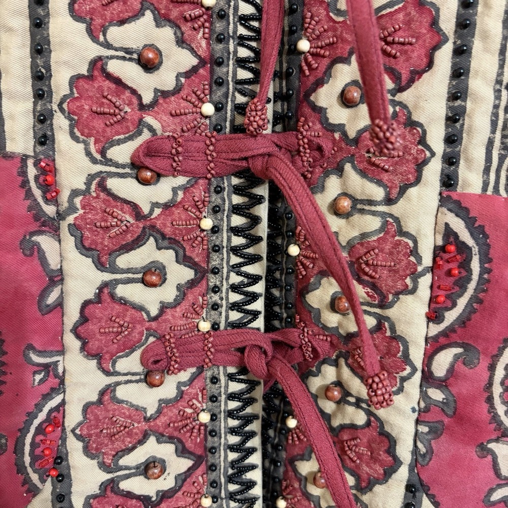 Happy Bird Samarkand Quilted Boho Jacket Uzbek Art To Wear Beaded Tassel Coat S - Picture 8 of 13